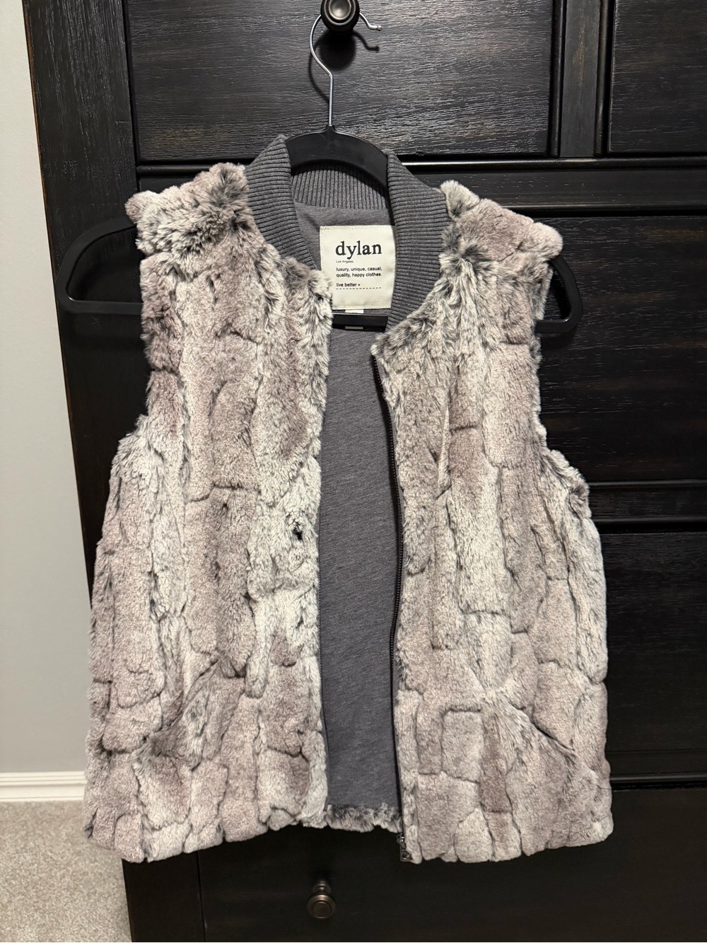 dylan Plush Faux Fur Vest in Light Gray